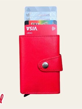 Red RFID-Blocking Card Wallet with Snap Closure